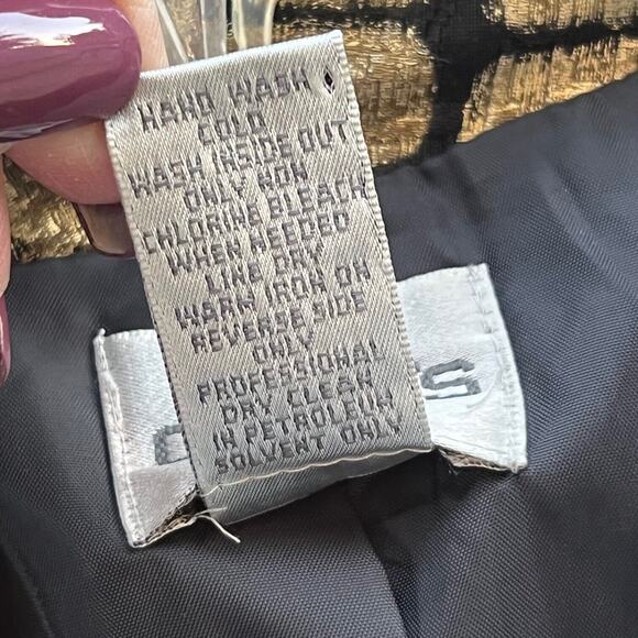 Chicos Blazer Jacket Womens 3 Large Black Gold Metallic Snake Artsy Classic - Picture 4 of 10